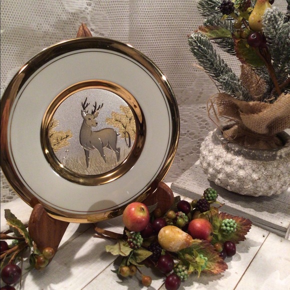 Art of Chokin - Chokin Plates 24kt Gold - Etched Metal Art Deer In The Field - Picture 2 of 8
